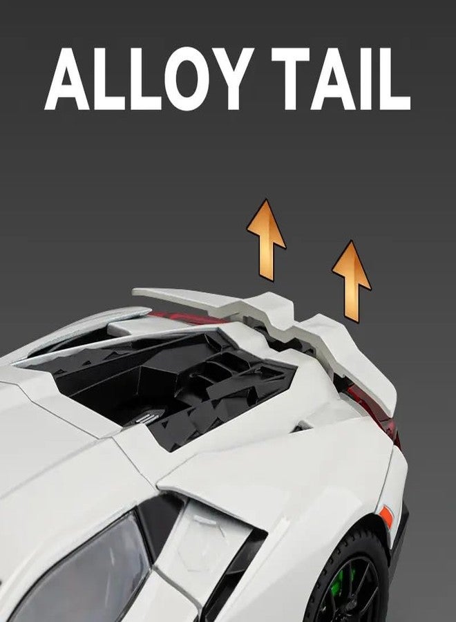 KING FORU Scale Exclusive Alloy Metal Pull Back Die-cast Car Model with Sound Light Mini Auto Toy for Kids Metal Model Toy Car with Sound and Light (1:24 Lamborghini Revuelto LB774-WHITE) - Image 5